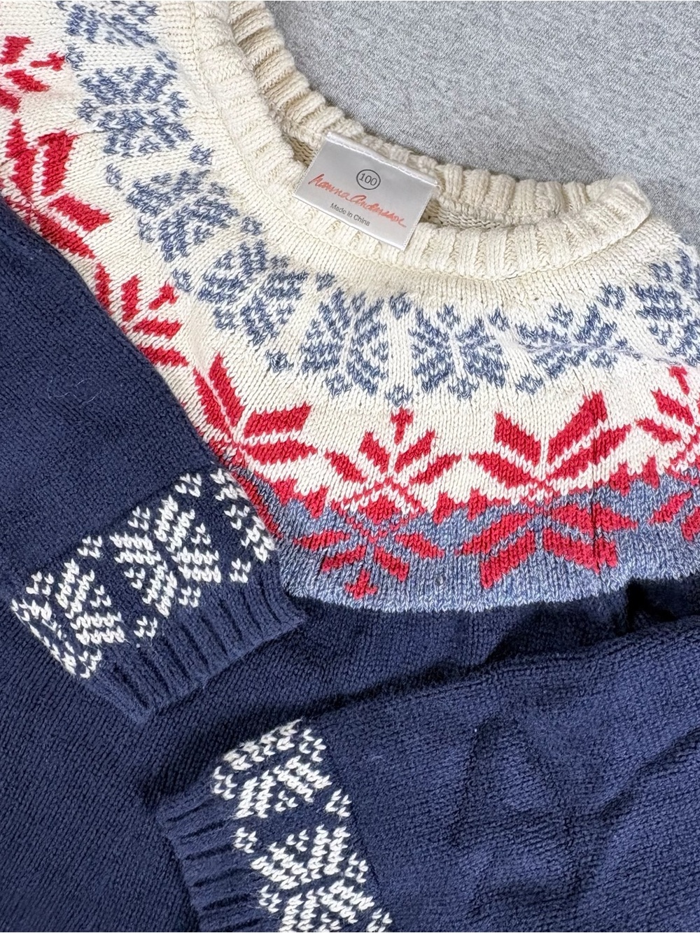 Hanna Andersson Girls 4 Navy Fair Isle Sweater Dress Ruffle 100% Cotton Holiday